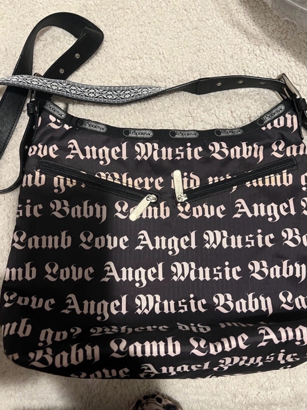 Lamb LeSportsac Black and Pink 'Angel Music Baby Lamb Love' Shoulder Bag